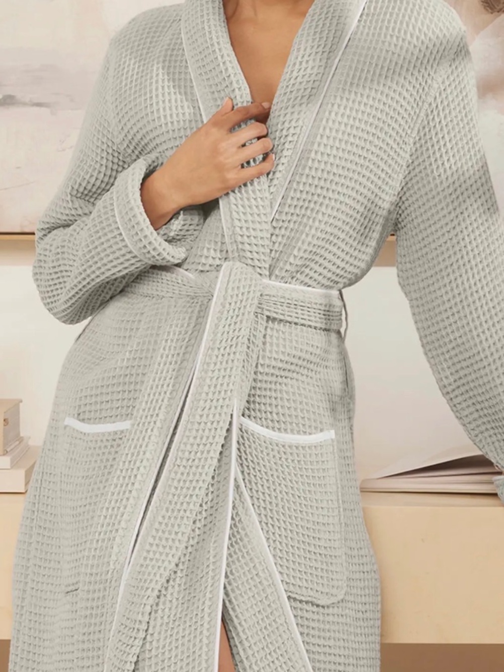 NEW NWT BOLL & BRANCH WAFFLE WEAVE ROBE PEWTER WHITE
